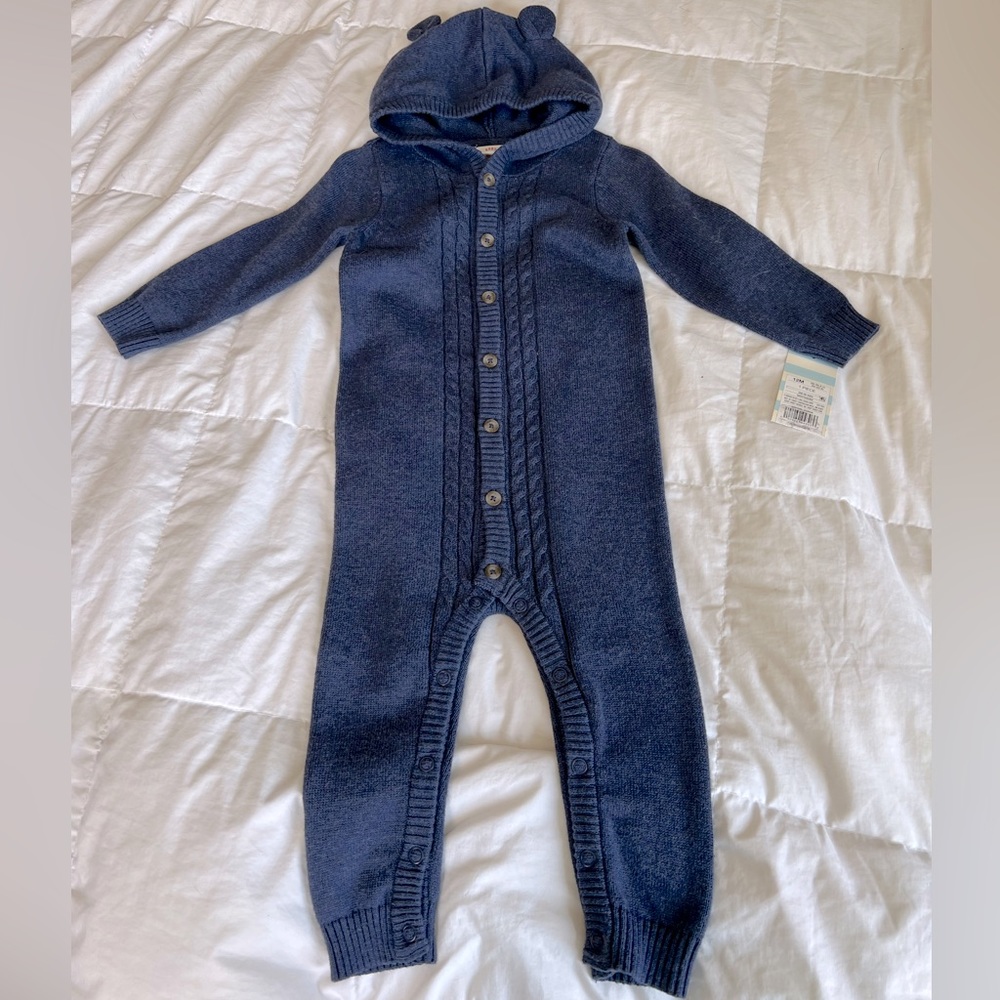 NWT - Cat and Jack Onesie - button up, long sleeve navy blue onesie size: 12 mo